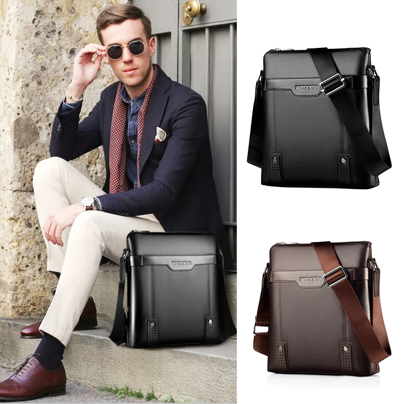 Bolsa de ombro de couro PU para homens, maleta masculina, mensageiro casual, designer de negócios, bolsa transversal de deslocamento