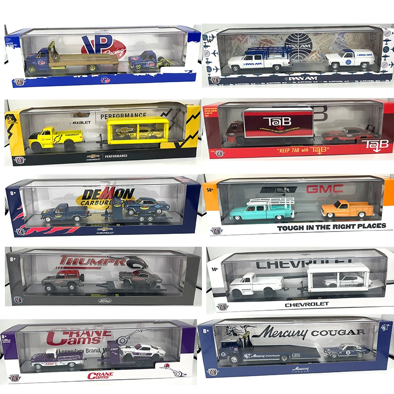 

M2 Machines Car Culture 1:64 Alloy Die Casting Model 2021 Track Stars R74 1956 Mercury M600 COE Auto Hauler Toys Collectibles