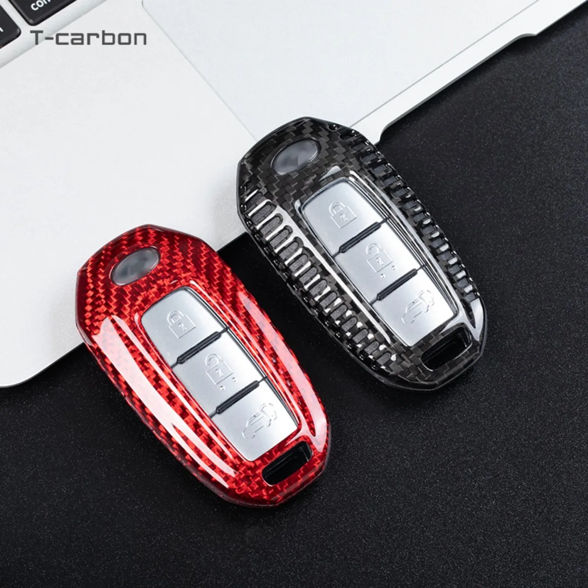 T-carbon Carbon Fiber Car Key Cover For New Infinity Q50 Q60 QX50 QX55 QX60 Key Case Fob Shell Interior Accessories view 2