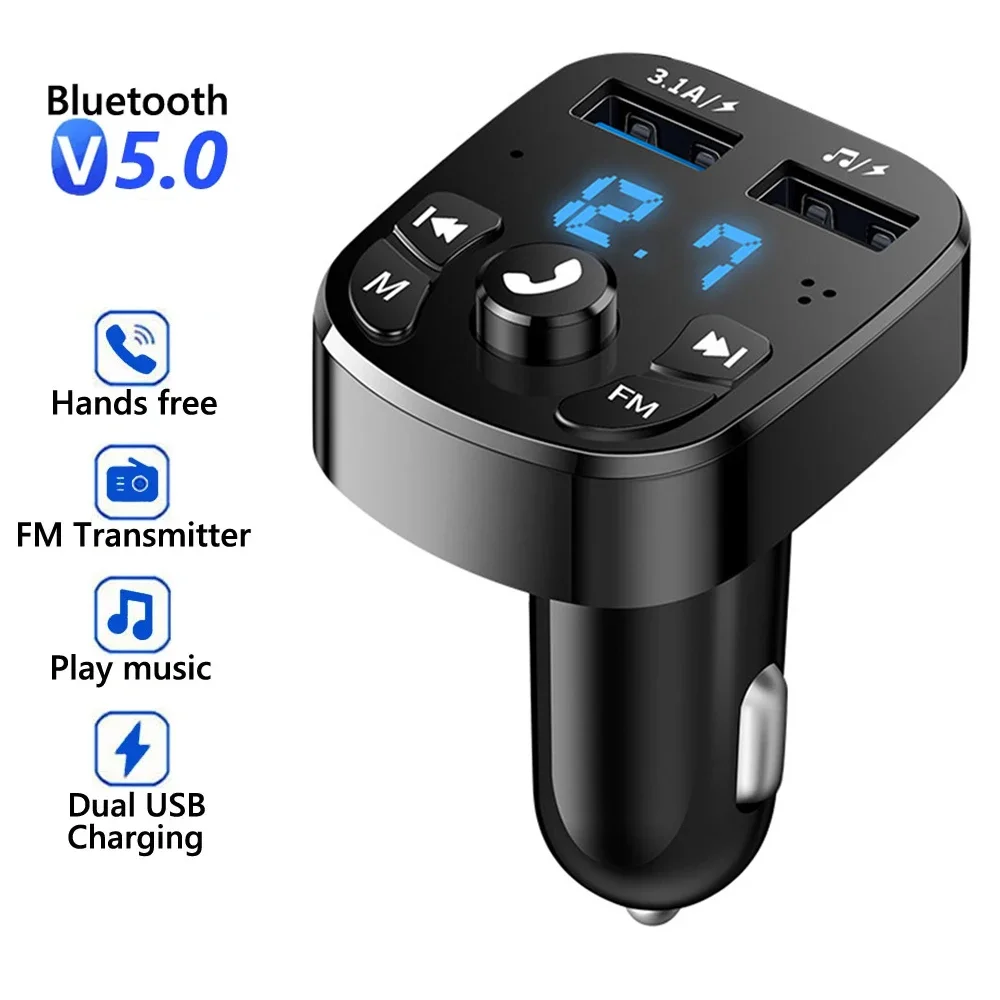 FM Transmitter Car Wireless Bluetooth 5.0 FM Radio Modulator Car Kit 3.1A USB Car Charger Handsfree Aux Audio MP3 Player