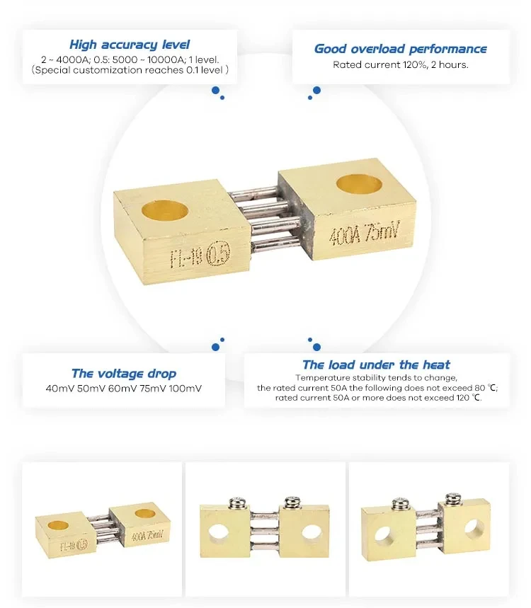 FL-19 Shunt 100A 200A 300A 400A 500A 600A-1500A 75mV Welding Machine Brass Resistor DC Shunts for Current Analogue Panel Meter