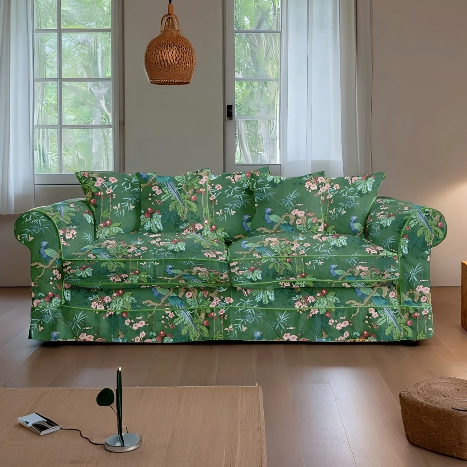 American country solid wood sofa household living room sofa French fabric sofa  home