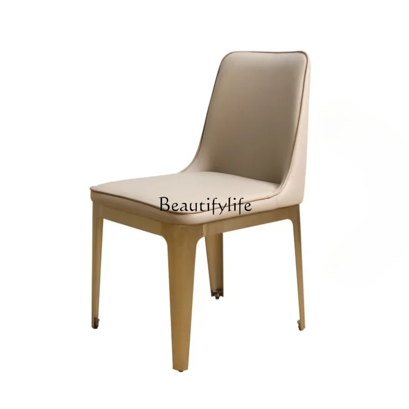 

ls 18Italian light luxury leather art simple soft bag backrest dining chair household stainless steel hotel club high-end