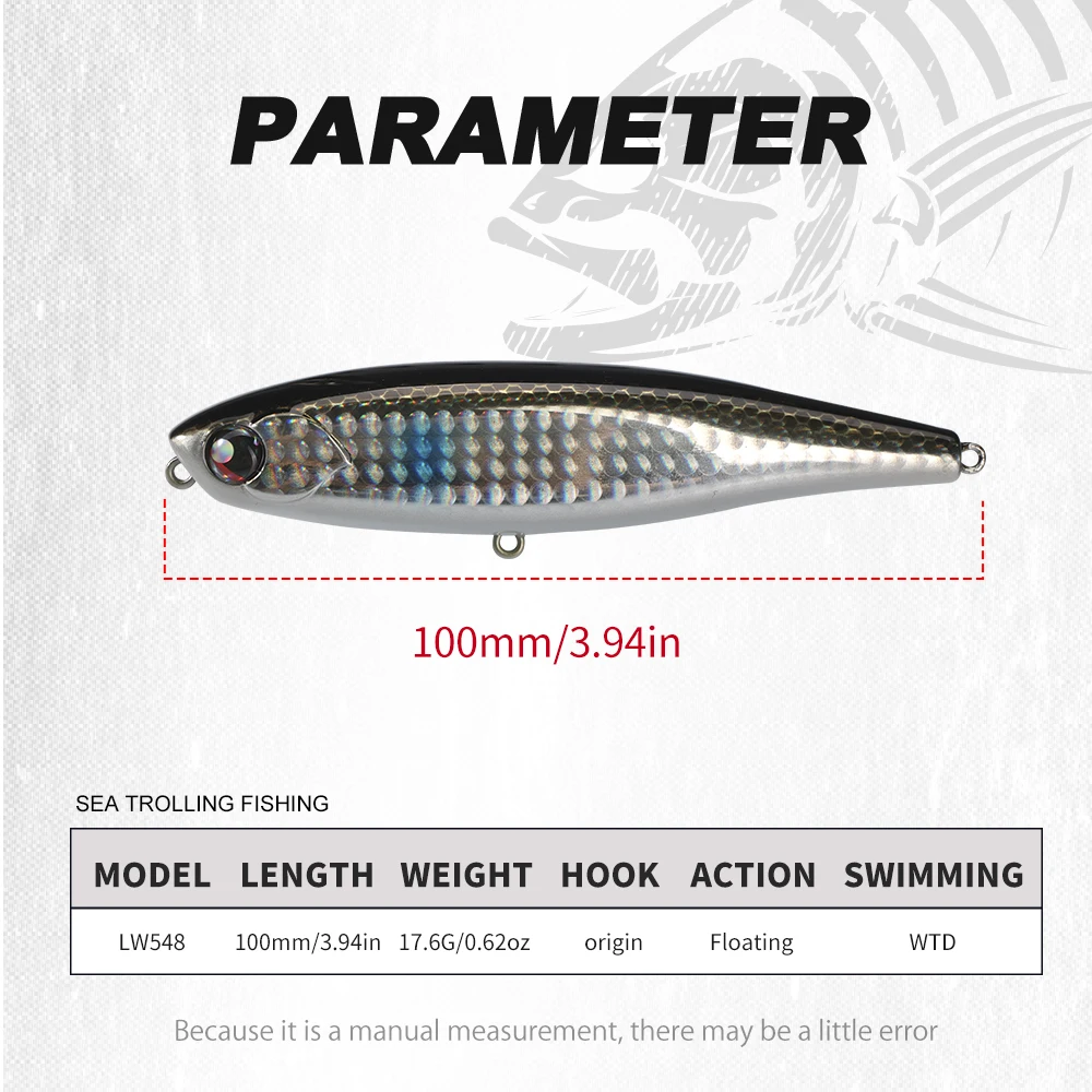 Hunthouse 7PCS Floating Pencil Fishing Lure Topwater Hard Bait Combination Set 100mm 17.6g Surface WTD Wobblers For Bass Tackle