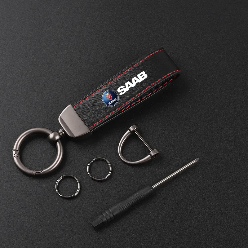 Deluxe Leather Keychain with Car Badge Keychain Pendant For  SAAB 9-3 9-5 93 95 900 9000 Sweden Decal