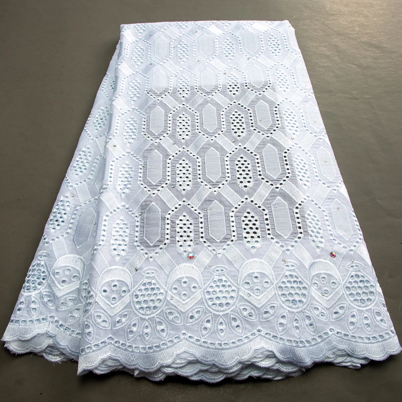 

Swiss Voile Lace Fabric 2023 High Quality African Nigerian Embroidery Cotton with Stones for Women Wedding Party Dresses A3491