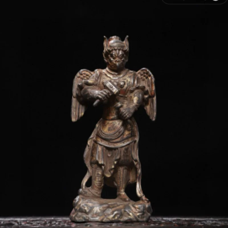 Vintage Bronze Lei Gong Statue - Taoist Thunder God Sculpture, Home Desktop Feng Shui Decor & Cultural Collectible
