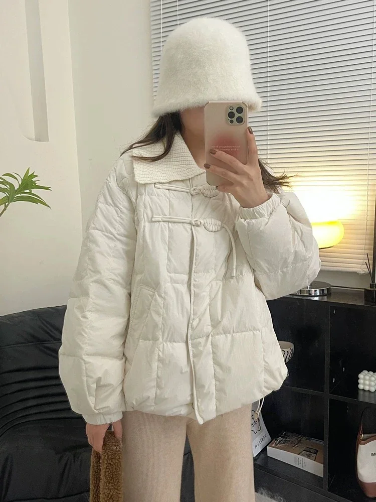 New Chinese Simple Basic Women Parkas Solid Color Warm Fashion Street Woman Parkas Casual Loose Khaki Black White Pink Jacket