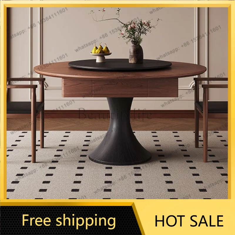 Factory Direct Sales round dining table mahjong dual-purpose all-solid wood automatic vintage style
