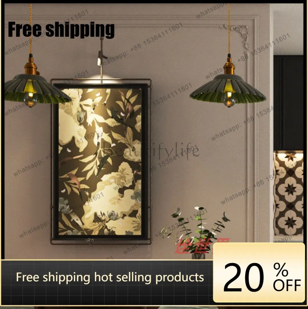 American light luxury wall living room entrance tray decorative painting with lamp background wall wrought iron painting