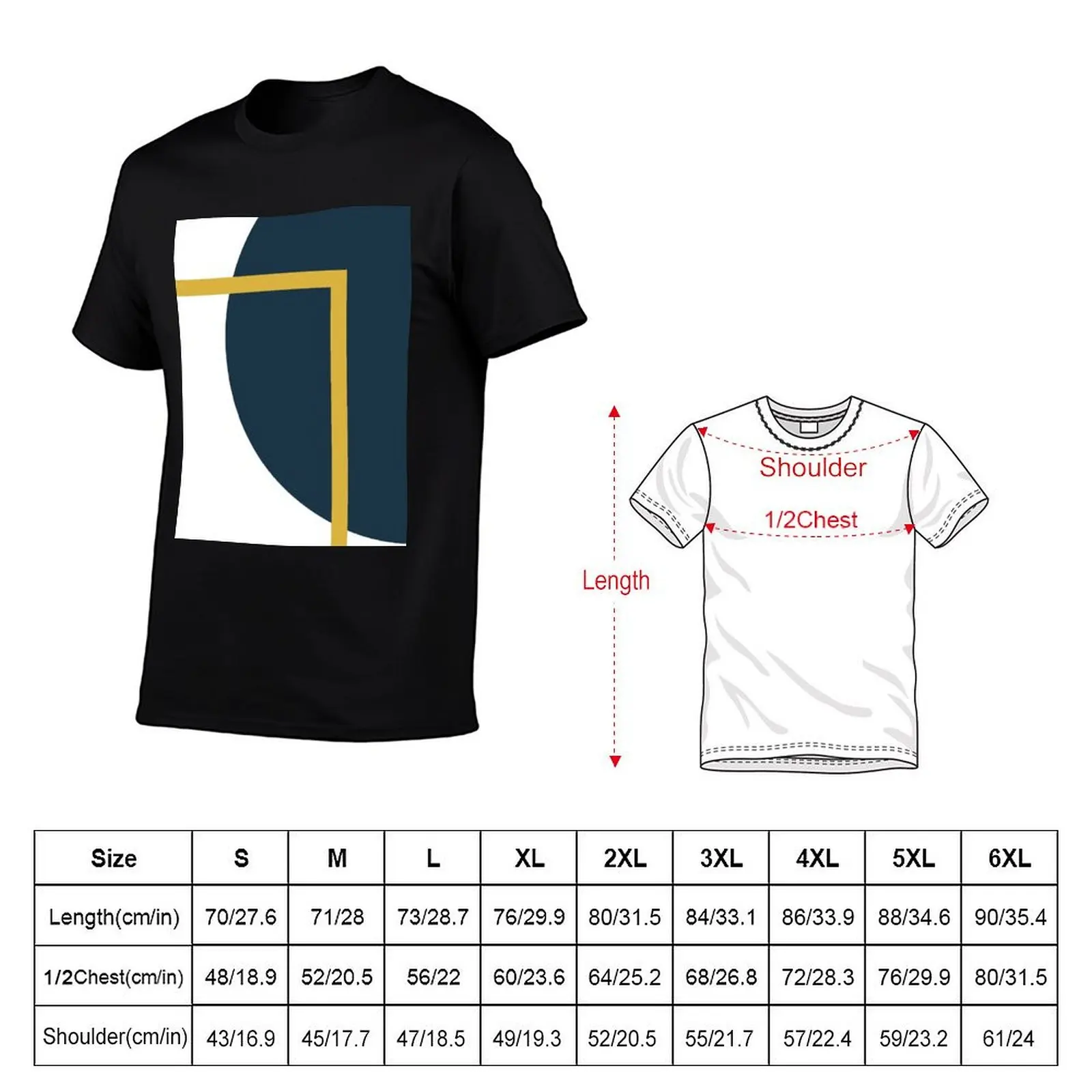 Abstract Geometric Minimalist Navy Blue, Light Mustard Yellow, and White T-Shirt