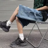 Washed Vintage Men's Denim Shorts Casual Hip Hop Style Loose Fit Five Inch Mid-Calf Summer Design High Street Trendy Brand