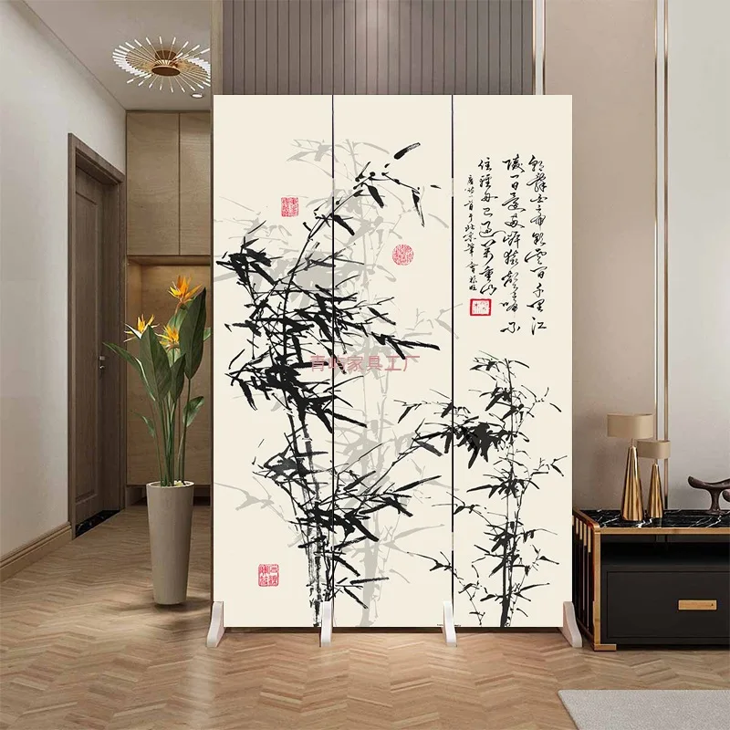 Chinese-style household entrance is facing the door, partitioning the living room and office