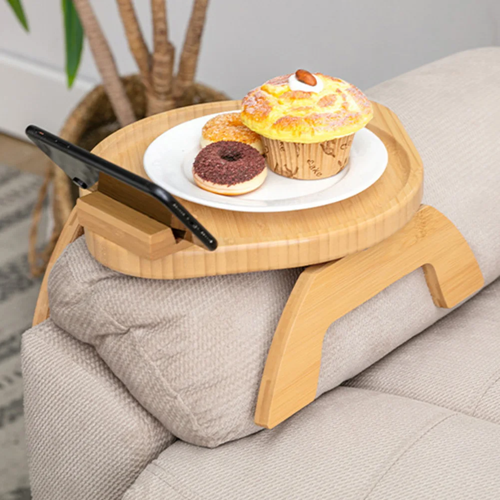 

Sofa Armrest Breakfast Plate With Phone Stand Durable Collapsible Armrest Table For Eating Drinks