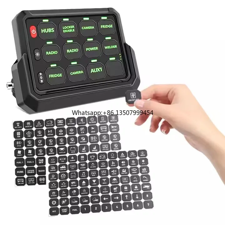 

Hotsale 12V RGB 12Gang Wireless Switch Panel 4X4 LED Lights Universal Switch Panel for Excavator Offroad Cars Boats