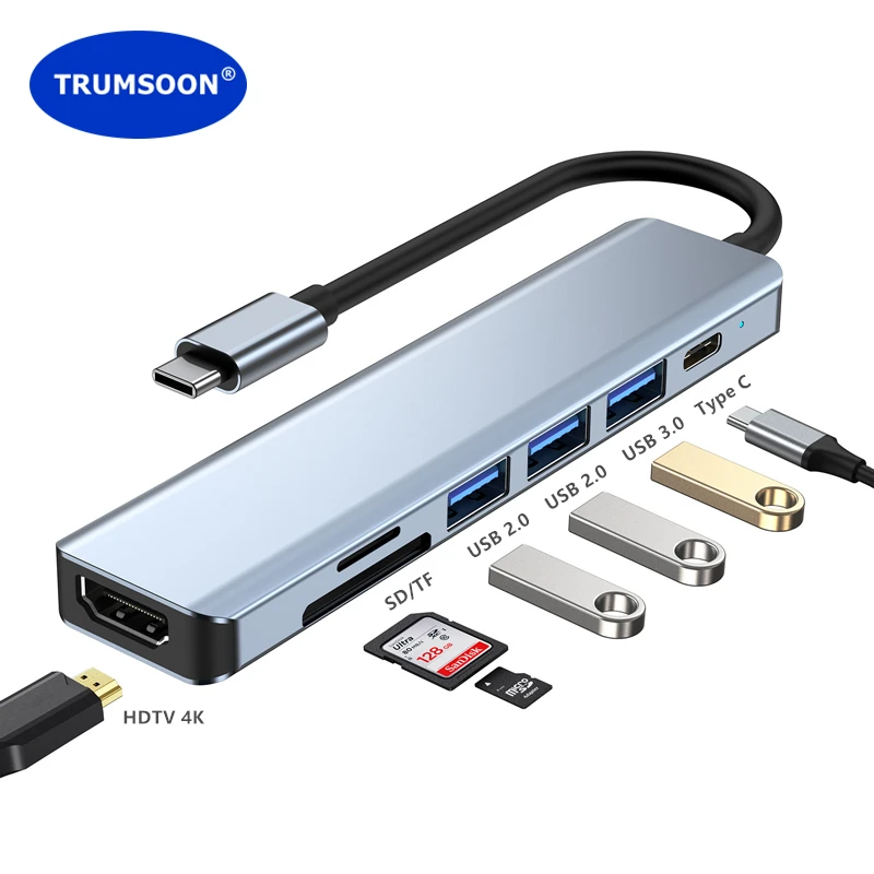 Trumsoon USB C Hub 4K HDMI compatibile USB 3.0 2.0 tipo C Dock lettore di schede SD TF per Macbook iPad Samsung S20 Dex Nintendo Switch