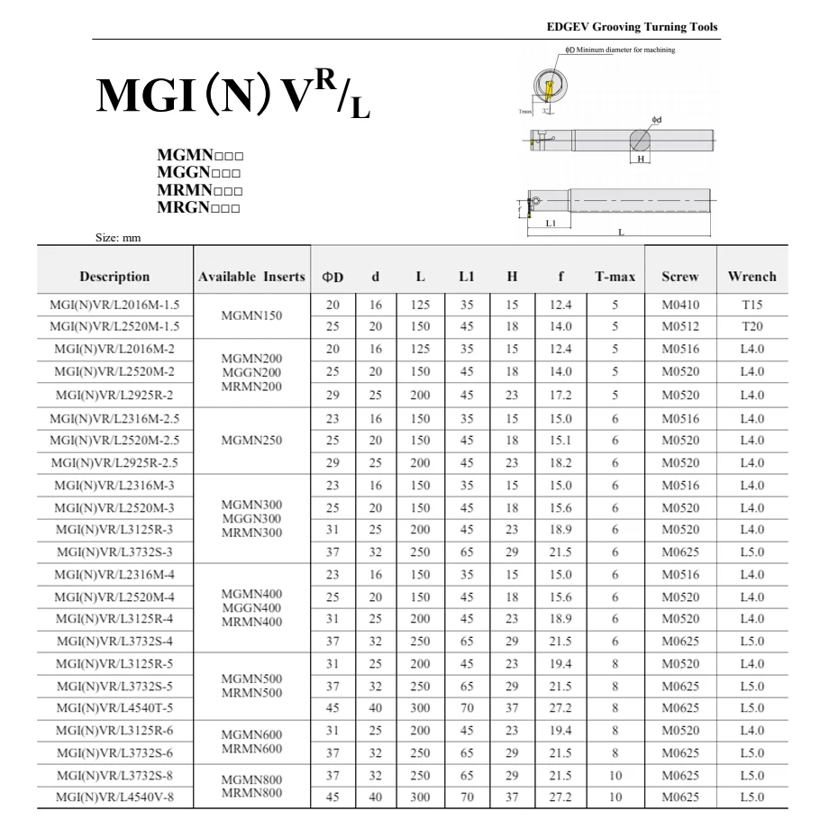 MGIVR2016 MGIVR2520 MGIVR3125 MGIVL3125 - 1.5 2 2.5 3 4 5 6 mgivr 40Cr内部ツールホルダーmgmn MGMN200超硬インサート