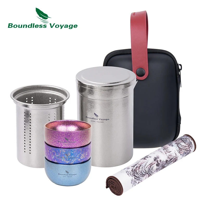 

Boundless Voyage Titanium Double-Layer Tea Maker with Filter Portable Camping Teapot Set Anti-scalding Tea Cup Mug Picnic Travel