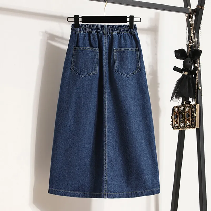 High Waist Denim Long Skirt Women New Arrival 2024 Spring Vintage Style Solid Color Loose Ladies Elegant A-line Skirts B3323