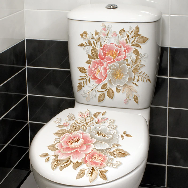 Waterproof Bathroom Toilet Stickers Modern Minimalist Flowers Pattern Self-adhesive Painting For Bathroom Home Living Decoration