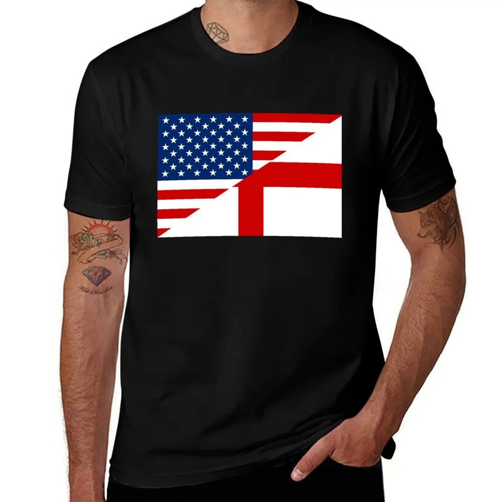 USA England Flag Dual Citizenship Student Exchange T-Shirt Everyday Wear Basic Short Sleeve Top T-Shirt