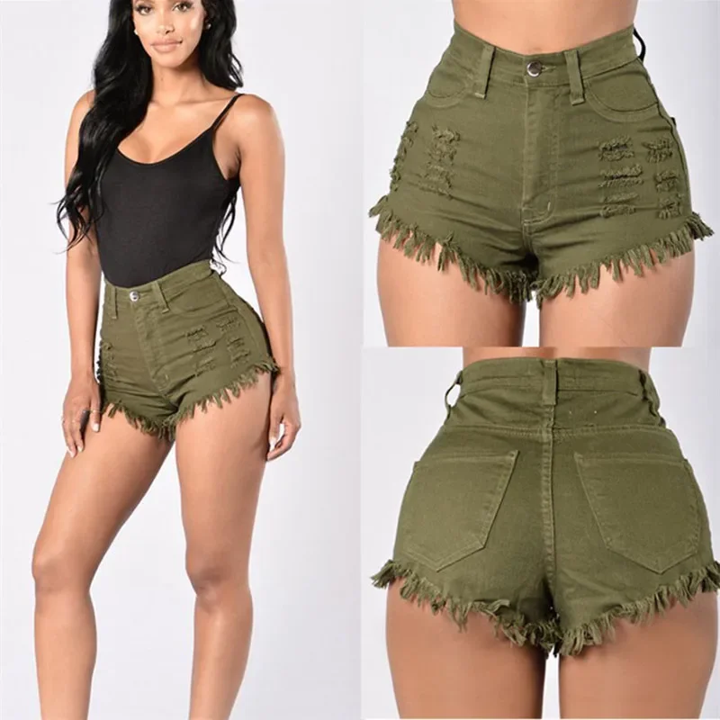 Denim Shorts Women Pant Jeans Slim Fit High Waist Straight Trousers Y2k Streetwear Hip Wrap Raw Edge Beach Work Summer view 2