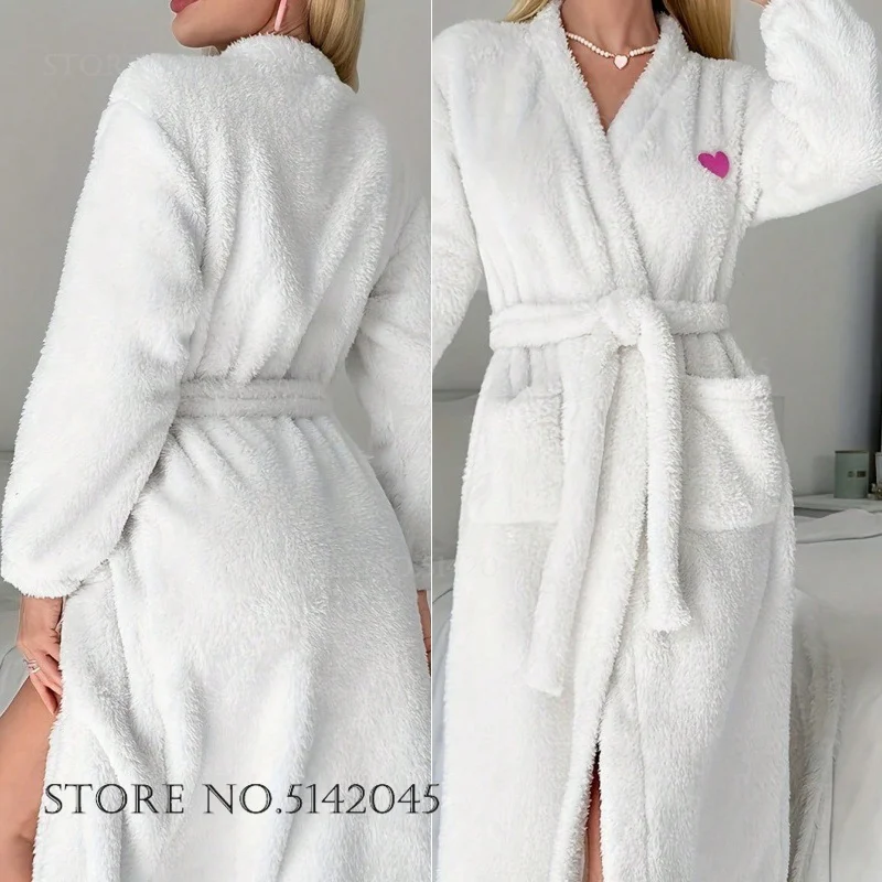 Herbst Winter Neuer Flanell-Morgenmantel Damen Schlafbekleidung Verdickter Warmer Korallenfleece-Bademantel Lockerer Hausmantel Nachtwäsche