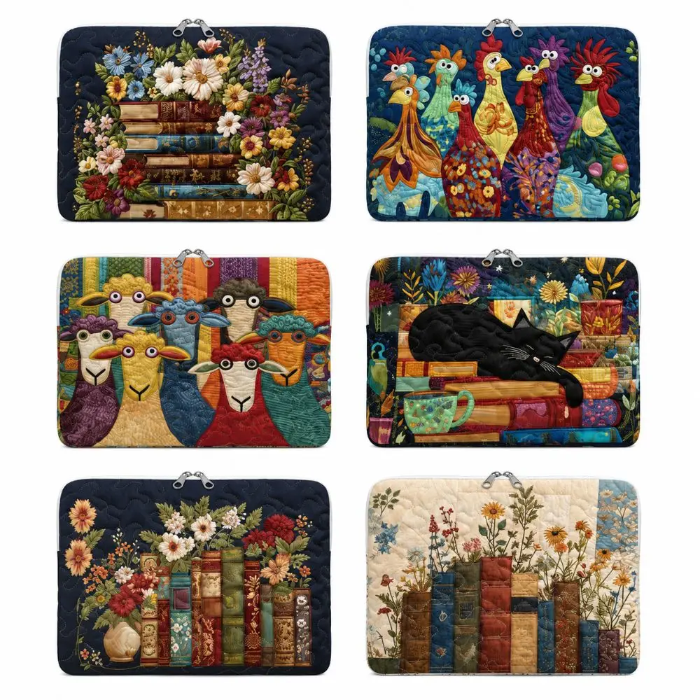 Universal Large Capacity Quilted Tablet Sleeve Case Soft 15inch Laptop Bag Cartoon Print Shockproof Notebook Cover Travel