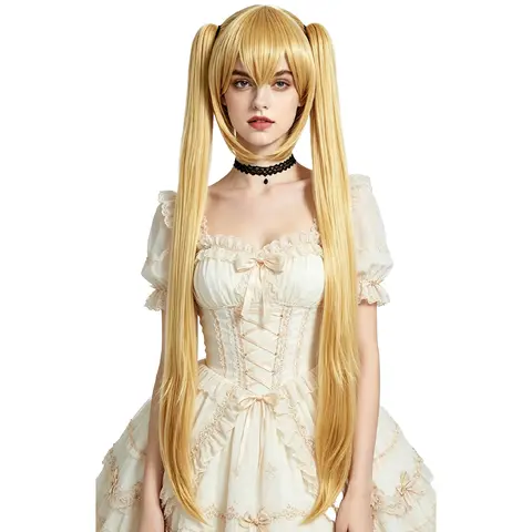 Blonde Miku Cosplay Wig 120cm Long Straight Wig For Women with 2 Detachable Clip-on Ponytails Heat Resistant Synthetic Anime Wig