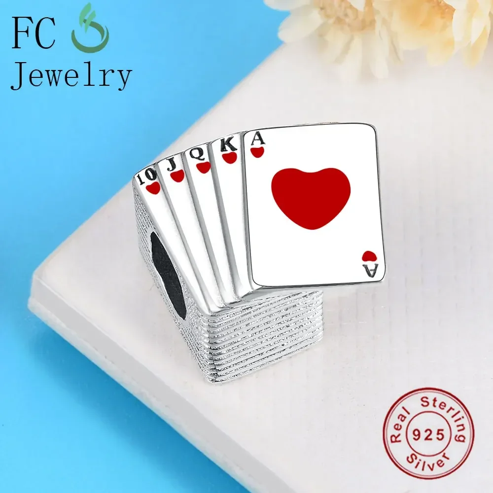 FC Jewelry Fit Original Pan Charm Bracelet 925 Sterling Silver Poker Red Enamel Heart Letter Bead Women For Making Berloque DIY