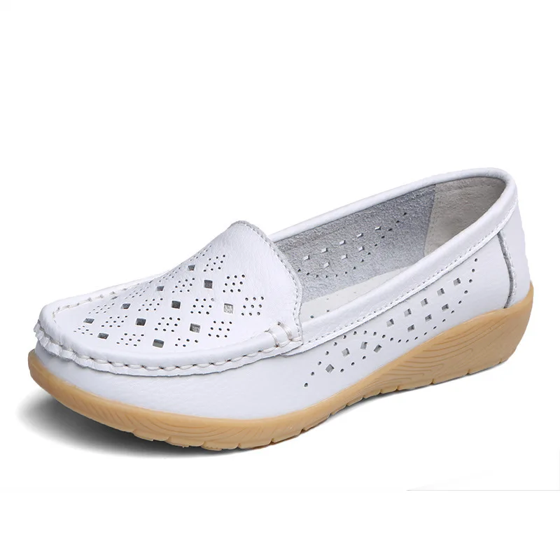 Spring Autumn Women Wedge Hollow-Out Bean Shoes Adult Soft-Soled Round-Toe Mom Nurse Shoes Lady Flat Casual Shoes  Leisure Shoes - view 6