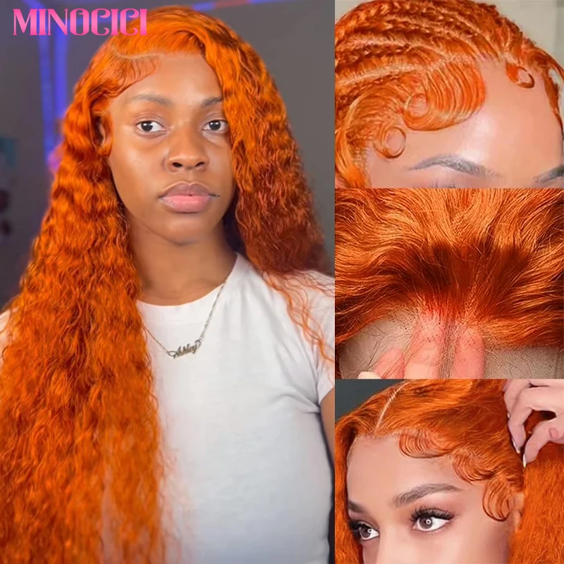 Wig Rambut Asli 30 Inch, Kepadatan 250%, Wig HD Lace Front Rambut Asli, Wig Lace Front Rambut Asli Ginger Deep Wave Untuk Wanita Kulit Hitam