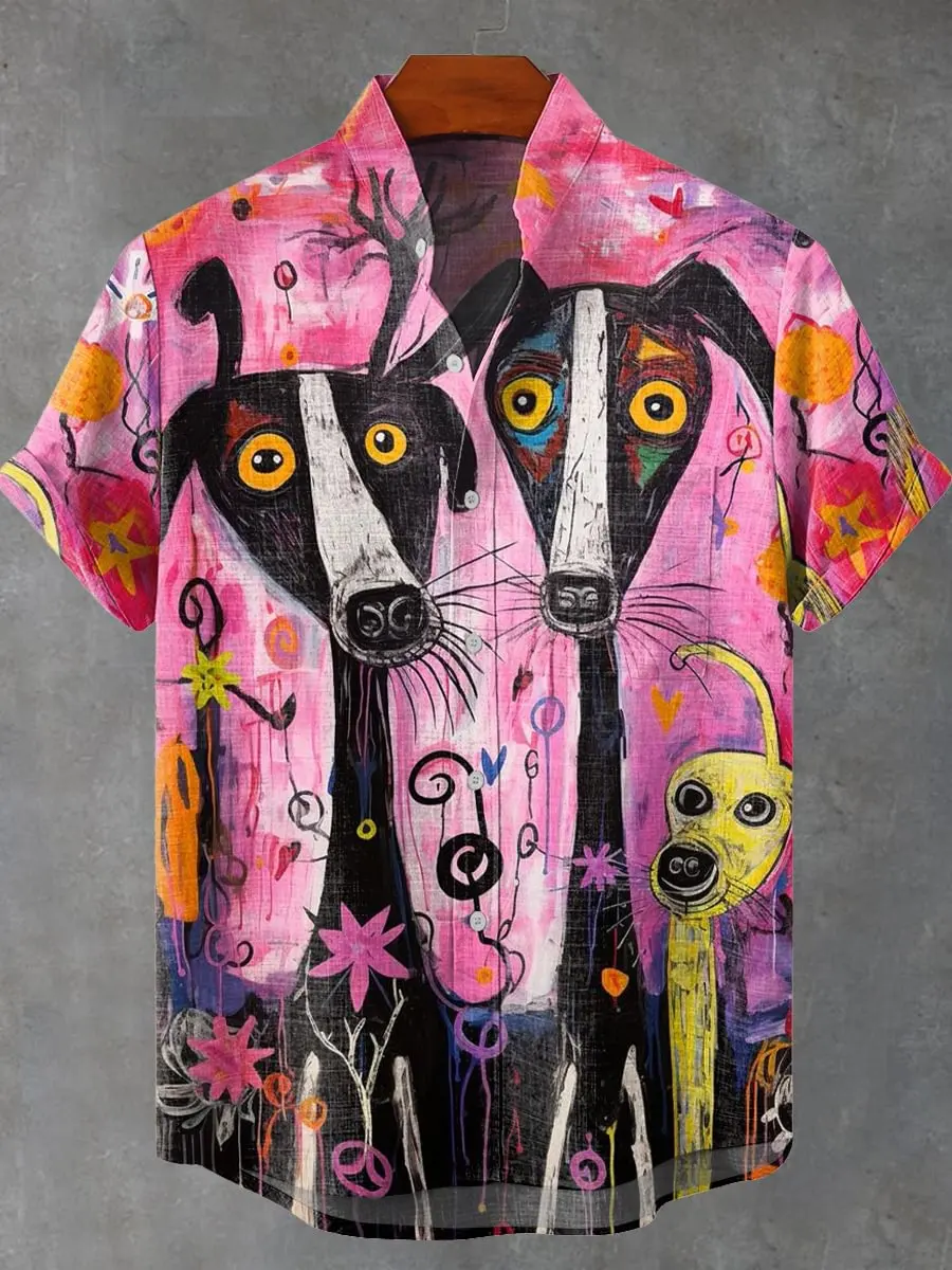 Koszula z krótkim rękawem na imprezę 2025, wzór zwierzęcy drogowy, koszula z krótkim rękawem zapinana na guziki, letnia moda, styl casual