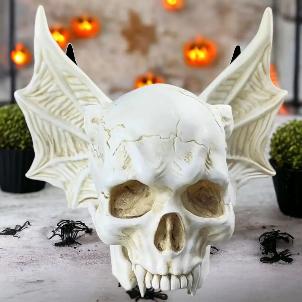 Intricate Bat Ornament Realistic Bat Skull Figure Ornament Hand-painted Resin Decor Halloween Skull Collector Display Unique