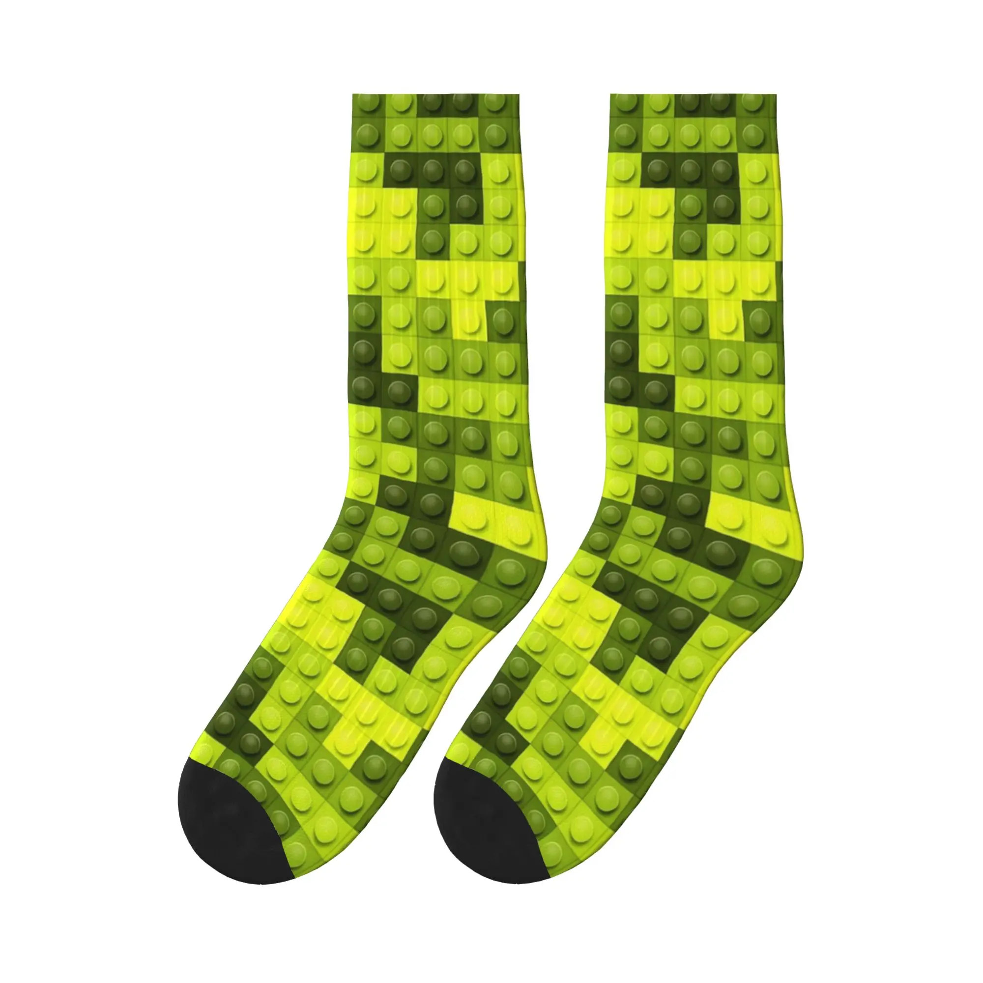 Lime Green Yellow Building Blocks Socks Autumn  Stockings Modern Men's Quality Socks Graphic Cycling Non-Slip Socks