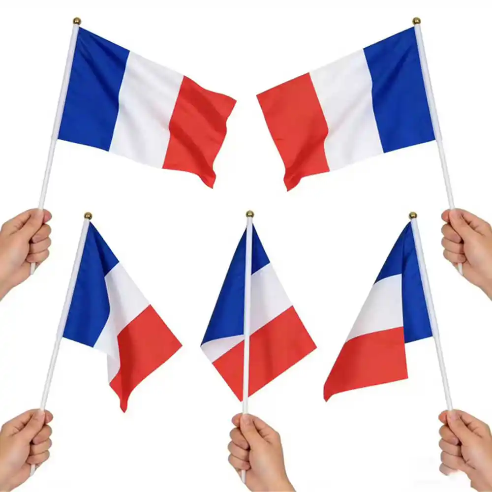 

10PCS France Flags 14x21cm With Stick Hand Waving French Flag Football World Cup Soccer Sports National Day Decoration Parades