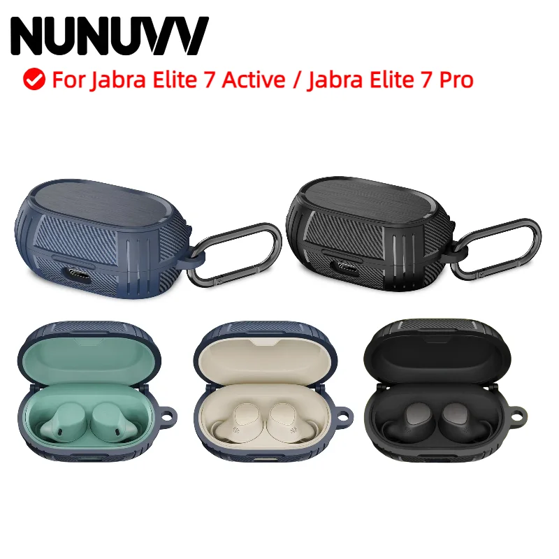 

NUNUVV Protection Case with Hook Rugged Anti-drop Hard Protective Cover For Jabra Elite 7 Active / Jabra Elite 7 Pro Case