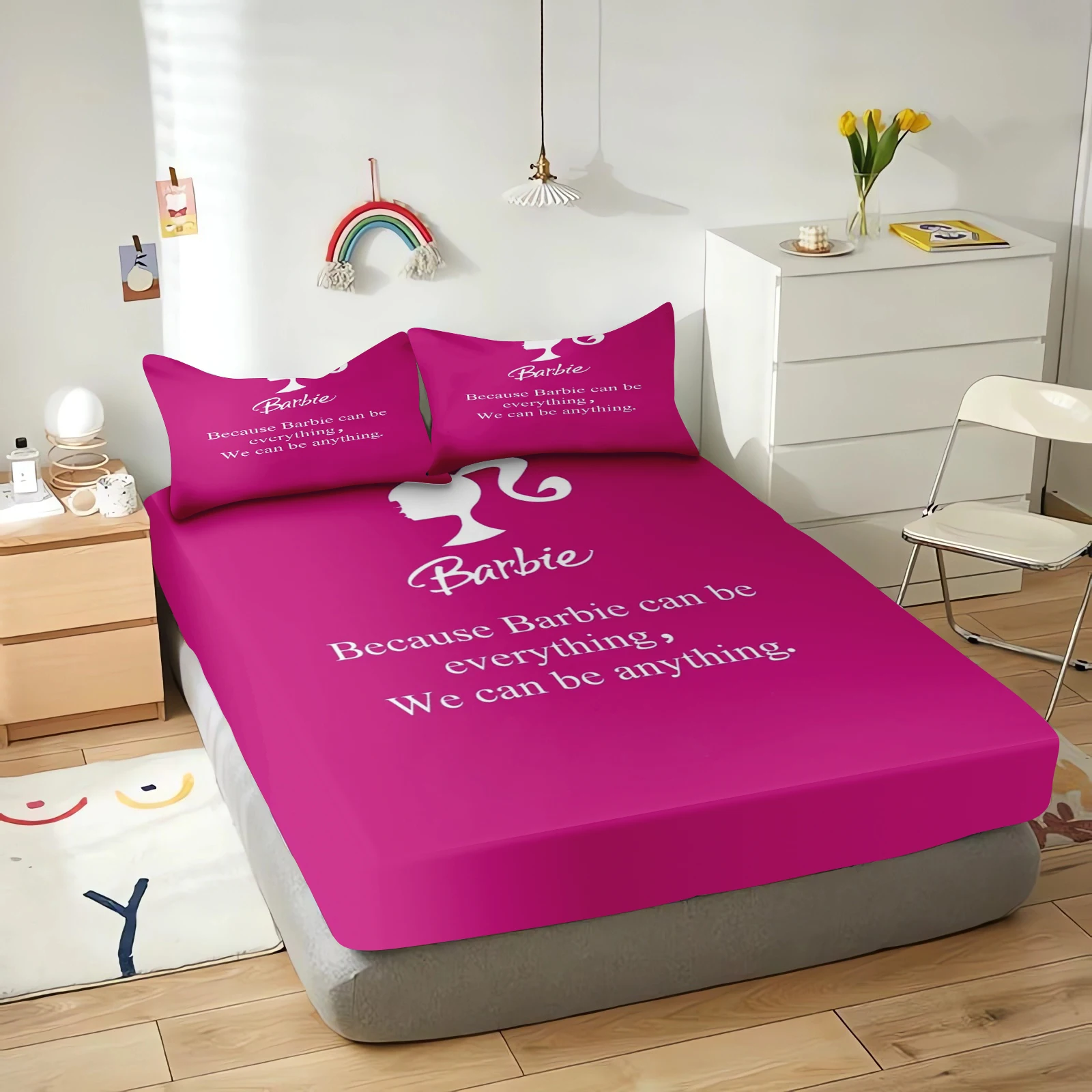 Lenzuola con angoli Barbie Cartoon Stampa 3D Set di federe per camera da letto per bambini carini Biancheria da letto regalo per adulti in