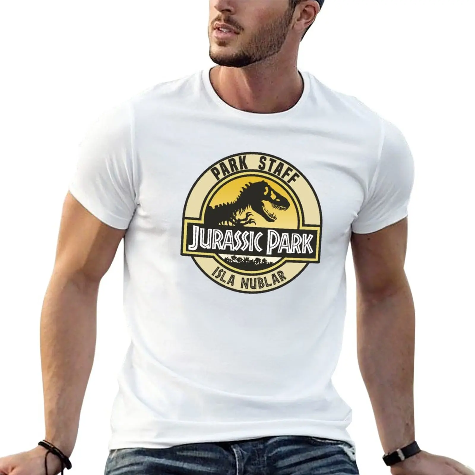 New Jurassic Park Isla Nublar Retro Park Staff Dino Badge T-Shirt summer clothes hippie clothes workout shirts for men