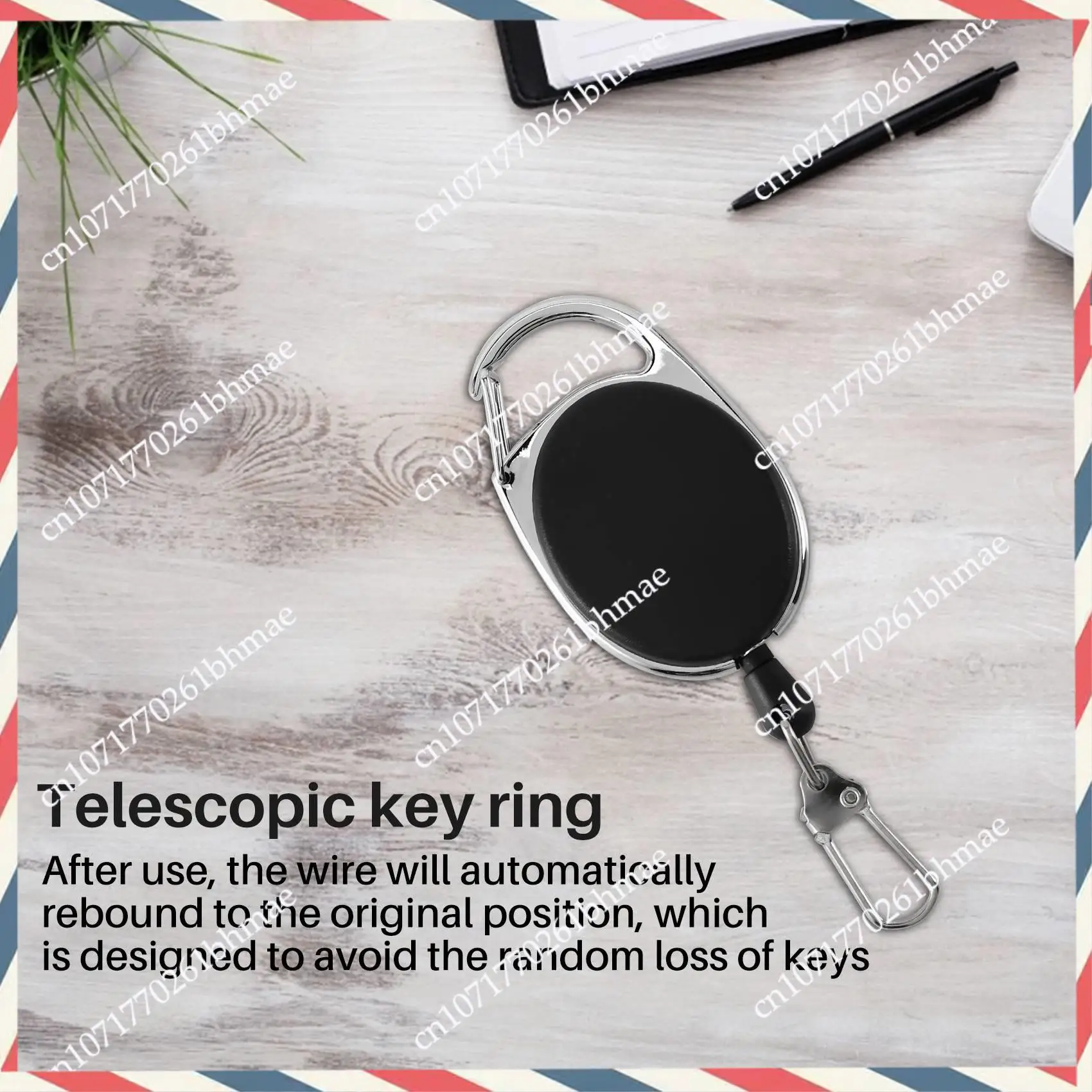-A21Z Heavy Duty Retractable Carabiner Badge Tinker Reels 60Cm Pull Wire With Key Ring Clip Black