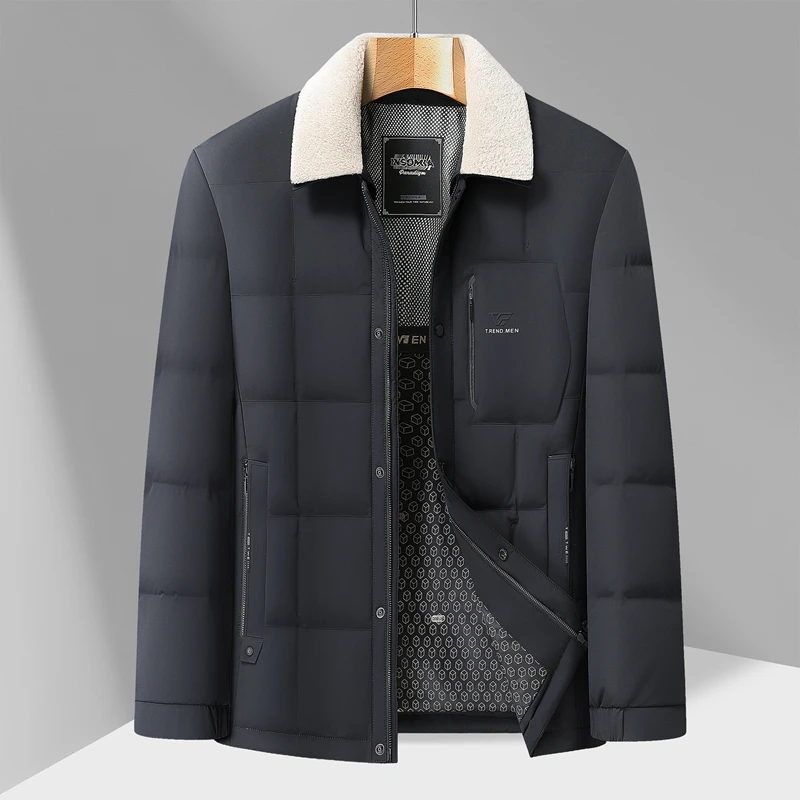 الشتاء رجال الأعمال سترات منتفخة غير رسمية رمادي أزرق أبيض بطة أسفل معطف أساسي الصوف رفض طوق ملابس خارجية حرارية الترفيه #1