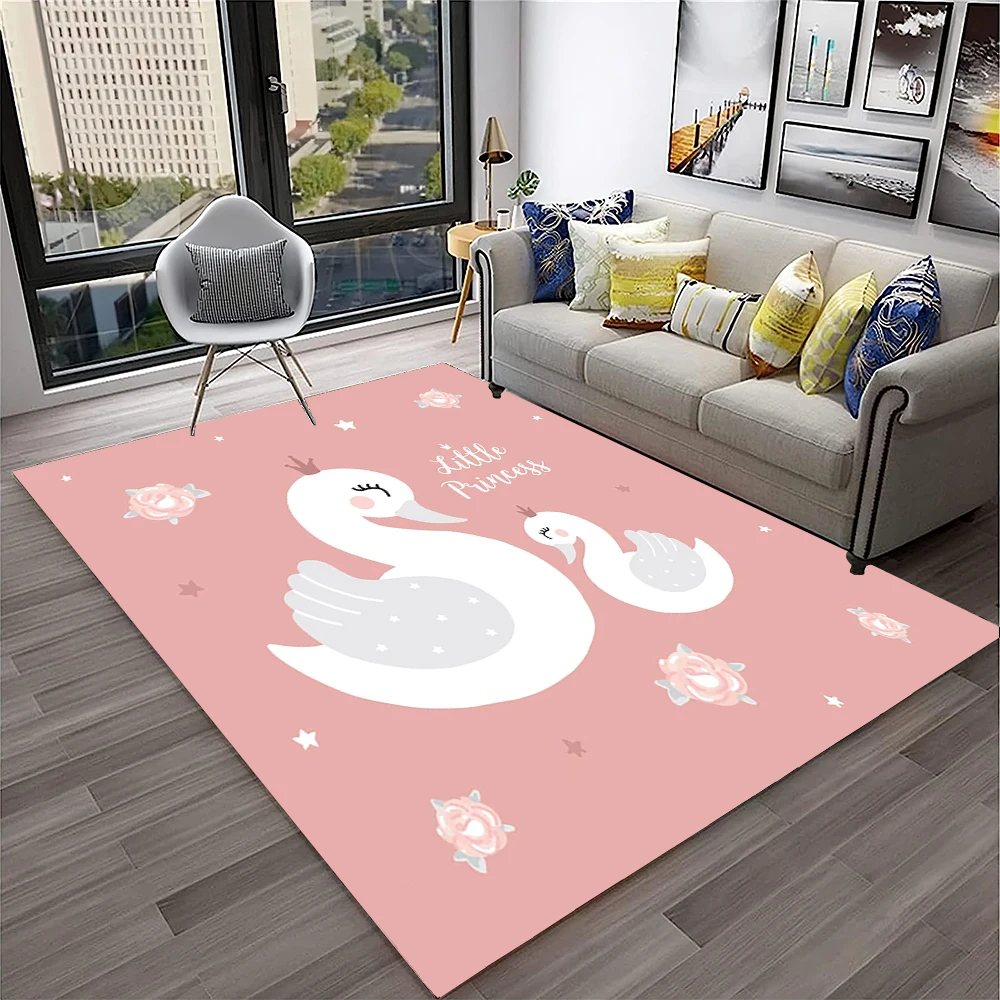 

3D Cute Swan Princess Cartoon Cygnus Carpet Rug for Home Living Room Bedroom Sofa Doormat Decor,kids Area Rug Non-slip Floor Mat