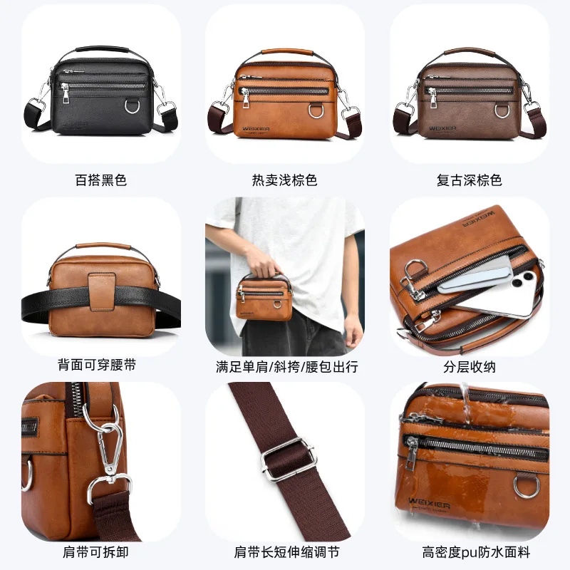 New men's bag luxury shoulder crossbody bags small handbags high-quality PU leather designer sling Bags travel small Bag Bolsa