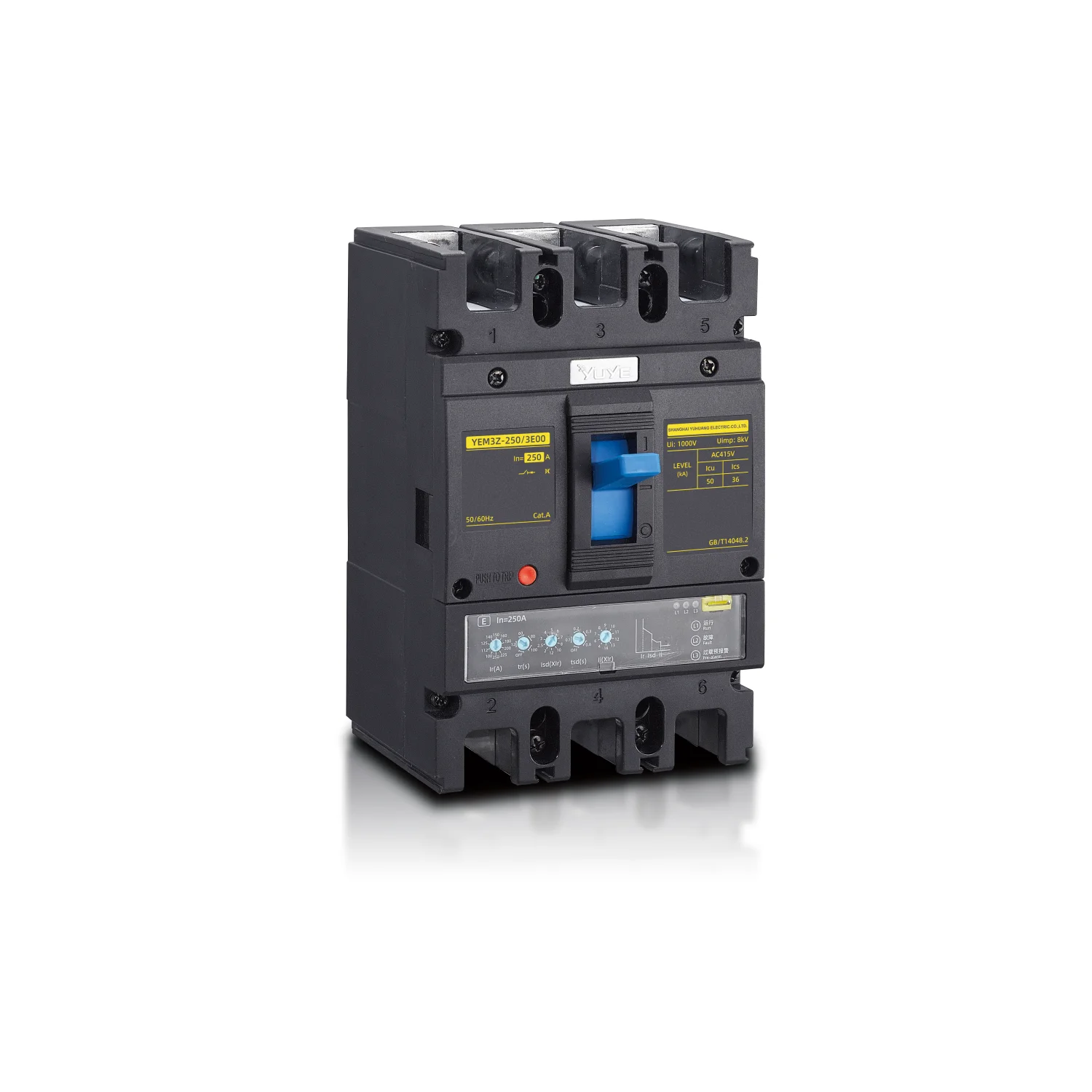 

123 YUYE Brand 250A 3p 4p Electric Adjustment Type MCCB Moulded Case Circuit Breaker OEM Supplier