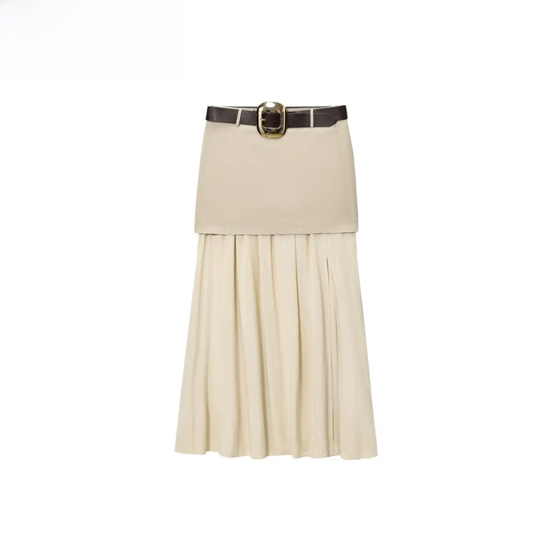 

Модная повседневная женская юбка-миди с поясом-стойкой, подходит для поездок на работу, юбка трапециевидной формы из полиэфирного волокна с высокой талией Ci