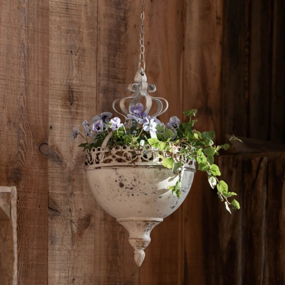 Metal Iron Hanging Flower Basket Pot Creative Suspension Planter Outdoor Courtyard Corridor Garden Plant Decoration Pot