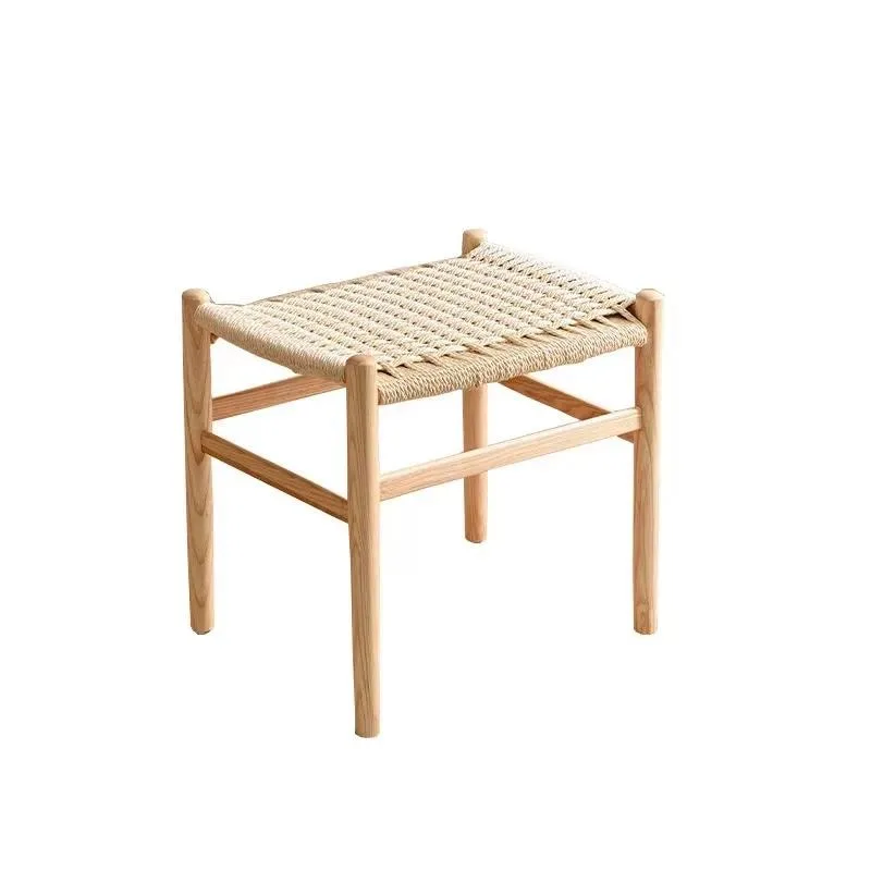 Beech Woven Small Stool Shoe Changing Chair Wabi Sabi Dresser Solid Wood Footstool Household