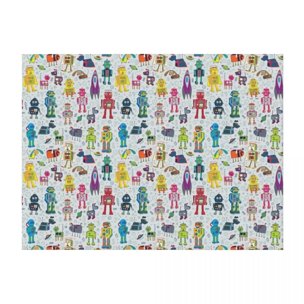

Robots in Space - grey - fun Robot pattern by Cecca Designs Throw Blanket Large Flannels Decorative Beds Blankets