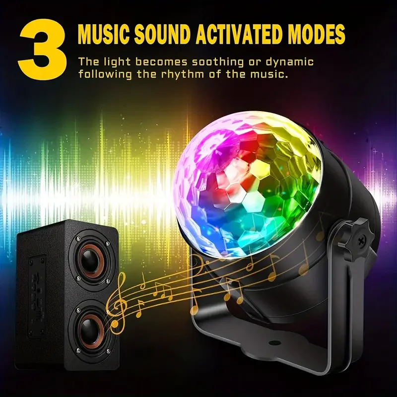 1 PC Disco Ball Party Light (con fuente de alimentación estadounidense y control remoto), sincronización de música controlada por sonido de 7 colores