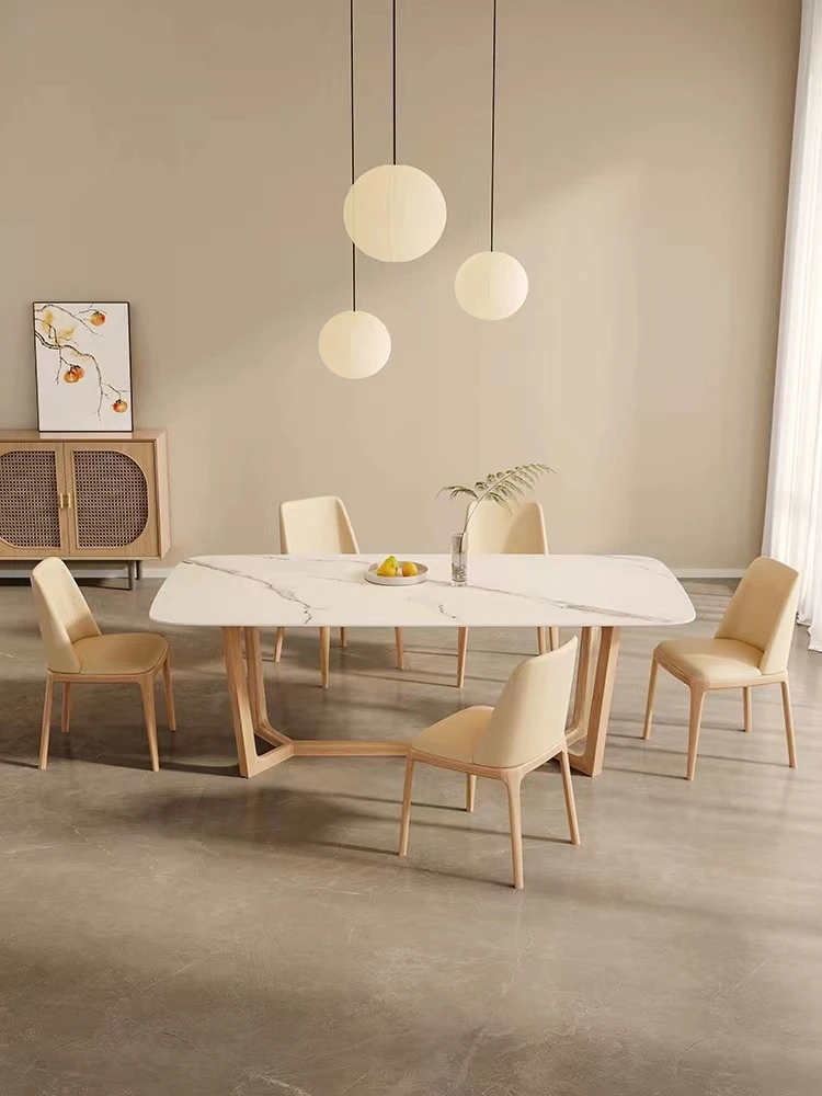 Simple Solid Wood Table Leg Rock Slab Tabletop for Home Modern Whale Shape Family Living Room Dining Table